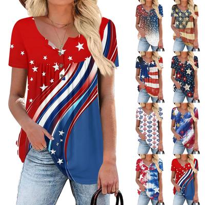 Damen Tunika Tops Elegant Lässig Sommer Kurzarm Hemden Lockerer Schnitt Plissee Boho Top Unabhängigkeitstag