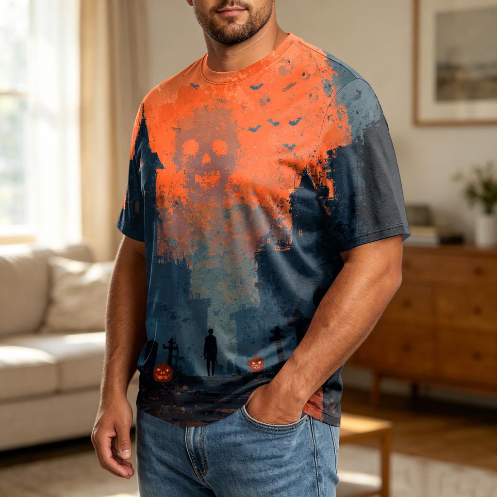Men's Halloween Graphic T Shirt Plus Size Comfortable Breathable Casual Loose Fit Top with Printed Design for Seasonal Wear