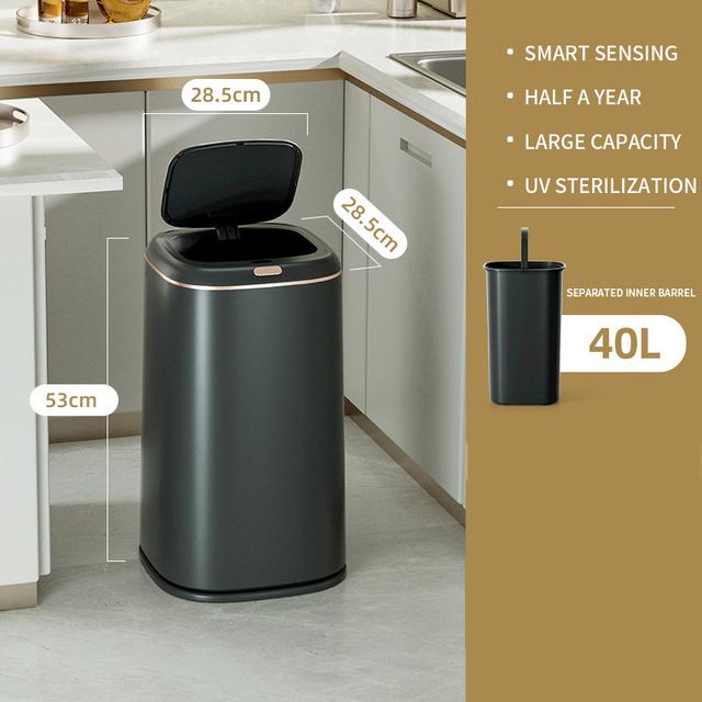 40L Smart Sensor Trash Can Large Capacity Induction Trash Bin Electric Touchless Wastebasket For Kitchen Bathroom with Lid