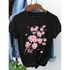 Women'S Short-Sleeve T-Shirt with A Cherry Blossom Print Design T-Shirt - Soft Casual Short Sleeve Crew Neck Top with Symbol, Semi-Sheer For