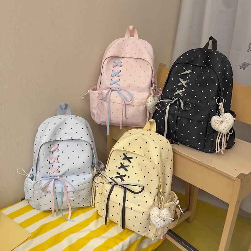 Schoolbag high-value polka dot girl junior high school student schoolbag, bow large capacity ins niche campus lightweight backpack