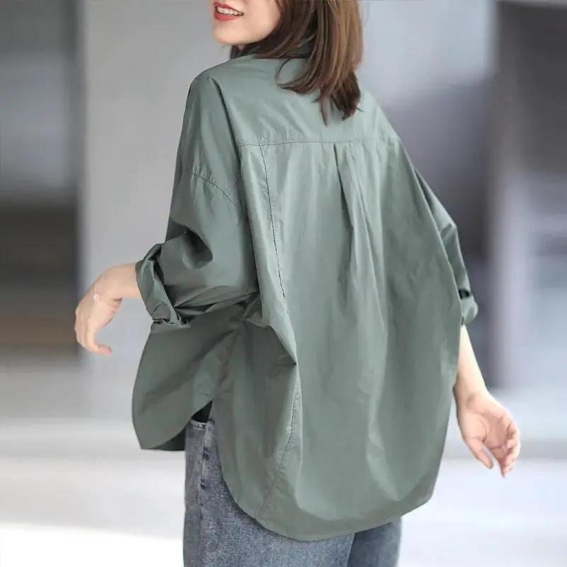Women's Long-sleeved Shirt Women's Loose Large-size Cotton Bat-sleeved Fashion Shirt