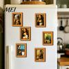 Academic Style Home Decoration Funny Small Wooden Fridge Magnet Picture Frame, Vintage Oil Painting Pattern Retro Frames Magnetic Refrigerator Locker