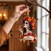 Durable Acrylic Ornaments Day of The Dead Ornament, Mexcian Flower Skeleton Hanging Decoration, Dia Indoor Home Accents De Los Muertos Sugar