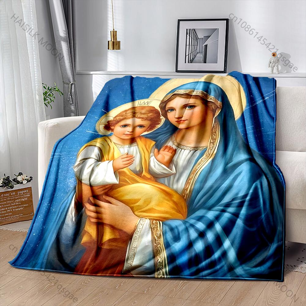 Blessed Virgin Mary Print Blanket Warm Soft and Comfortable Home Travel Blanket Sofa Bedding Camping Cars Cover Blanket for Gift