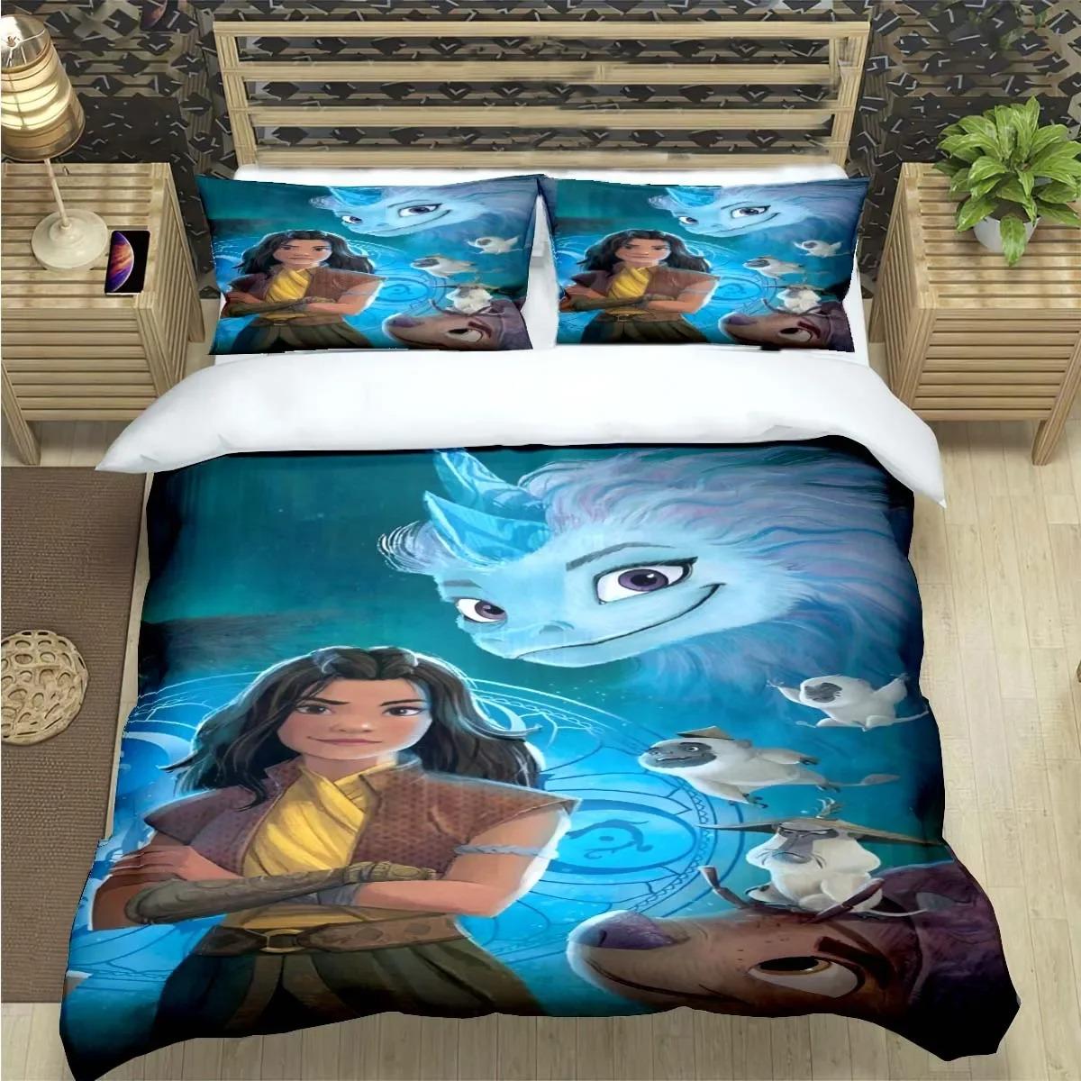 Mode Cartoon Raya en de Laatste Draak Print Beddengoedsets Bedbenodigdheden Set Dekbedovertrek Beddekbedset Beddengoedset Cadeau 135x200cm 2pcs