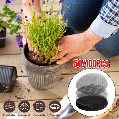 50/100 ks Síťová podložka s otvorem pro květináče Prodyšná Odvodňovací síta z bonsajové sítě Bonsai Spodní mřížka pod květináče Odvodňovací síťka s otvorem