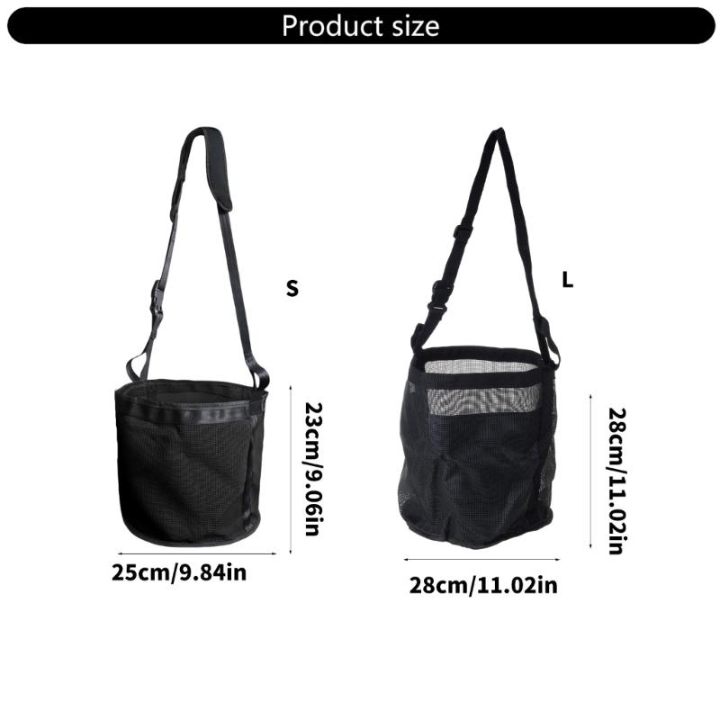 Hanging Horse Feed Bag with Adjustable Webbings Strap, Mesh Grass Holder and Reinforced Trim for Dry Forage Feeding, 2 Pack