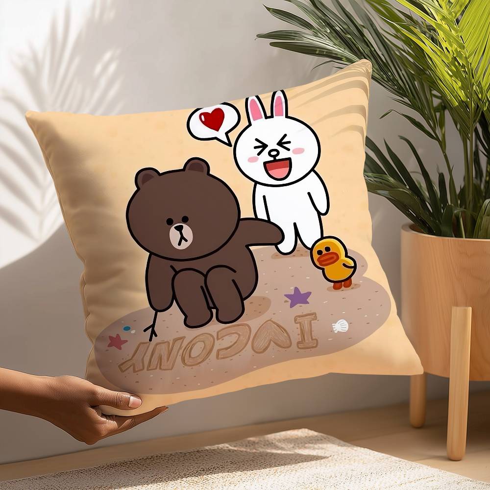 B-Brown und C-CONY Kissenbezug Plüschstoff Weicher Kissenbezug Beidseitig bedruckt Kissenbezug Haushaltsgeschenke