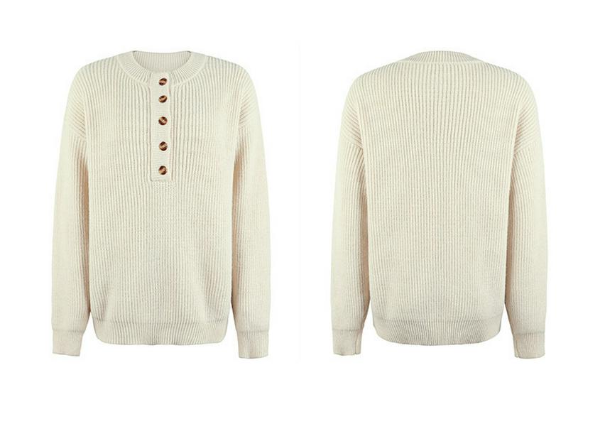 2024 Autumn Winter Women's European/American Style Solid Color Single-Breasted Round Neck Knitwear Pullover Sweater