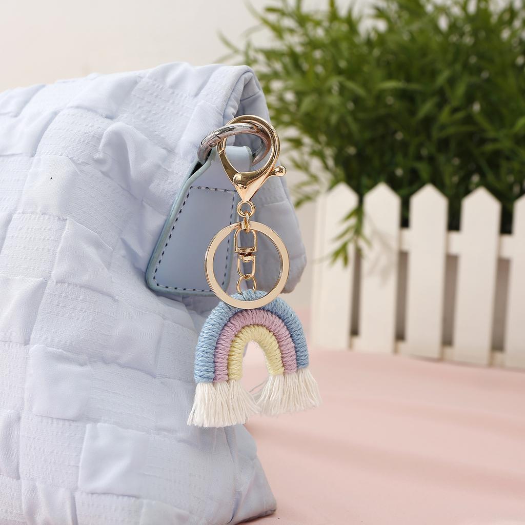 Hand-woven Rainbow Pendant Bohemian Fringed Bag Pendant Mini Cute Keychain Pendant