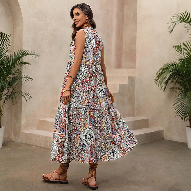 Spring/Summer New Style Retro Ethnic Vacation Style Dress - Sleeveless Loose Printed Long Dress