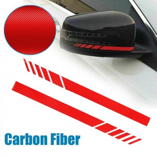 2x Car Rearview Mirror Stickers Carbon Fiber Red Sticker Strip Decal Accessories