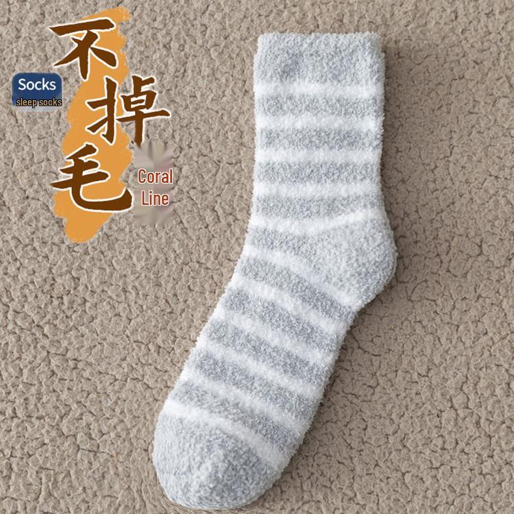 

Men s Thick Coral Fleece Striped Mid-Calf Socks - Warm, Plus Velvet for Winter One Size світло-сірий колір