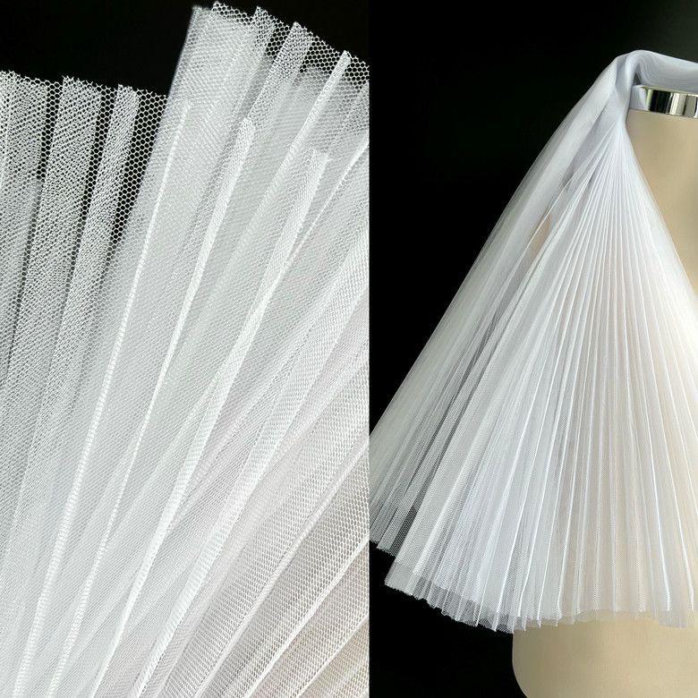 Graduated Designer Handmade Textured Stiff Net Yarn Pleated Fabric