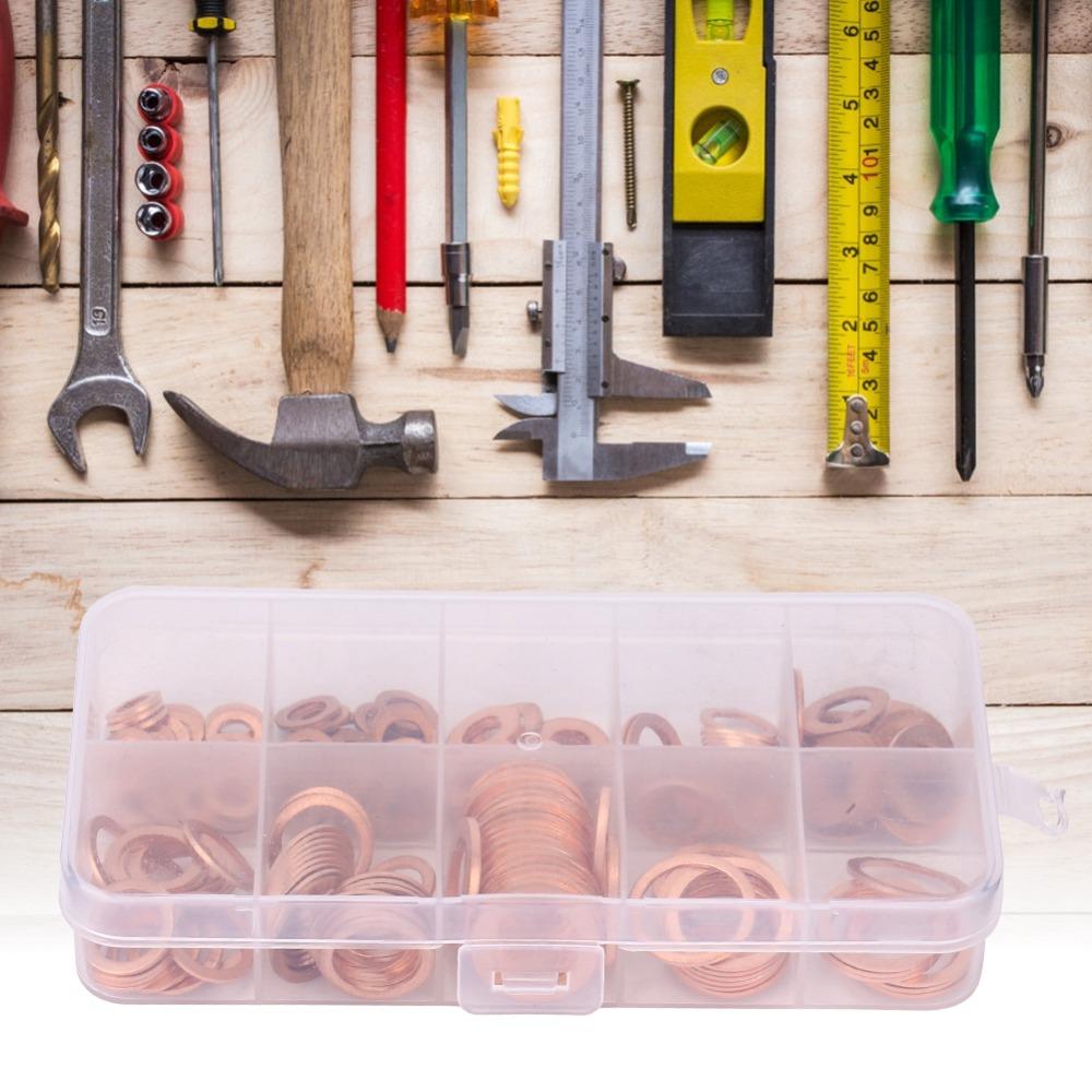 200pcs Solid Copper Copper Washer Set Metric M5-M14 Flat Sealing Washer Oil Drain