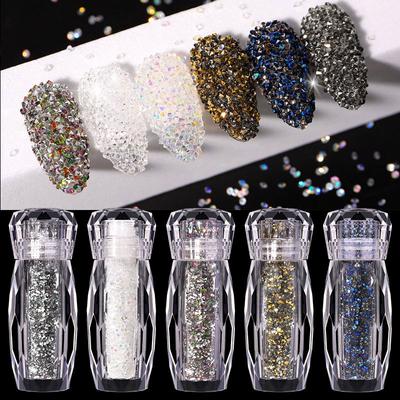 Bijoux Nail Art Symphonie Perles Elfiques Diamants Adhésifs pour Ongles Microbilles AB Translucides Microdiamants Double Pointe Gravier en Bouteille