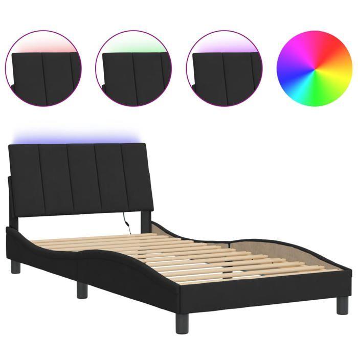 VidaXL Cadre de Lit avec Lumières LED, Lit Rembourré avec Sommier à Lattes, Lit Simple, Lit Adulte, Moderne, Noir 100x200 cm 3213765