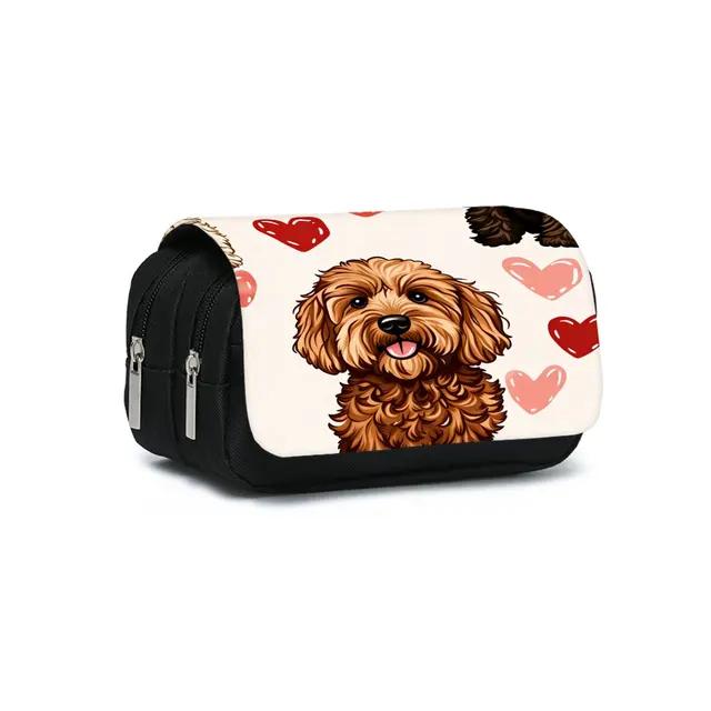 Dog Rottweiler Pattern Double Flip Fabric 3D Pencil Pouch Unisex Best Gift for School & Office Use Children