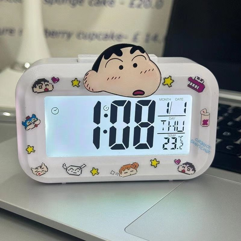 New Crayon Shin Shiba Alarm Clock Luminous Bedside Clock Simple Creative Multi Function Dormitory Study Desktop Clock
