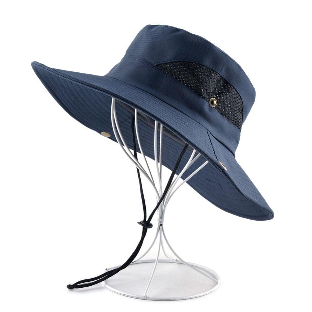 Windproof Portable Big Visors Wide Brim Anti-UV Fishing Cap Breathable Foldable Bucket Hat Hiking