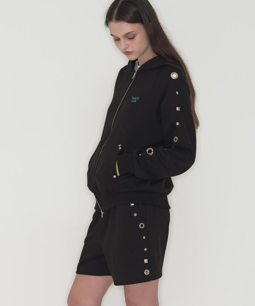 Tteolseutikeulleob Studded Set Short Pants - Black