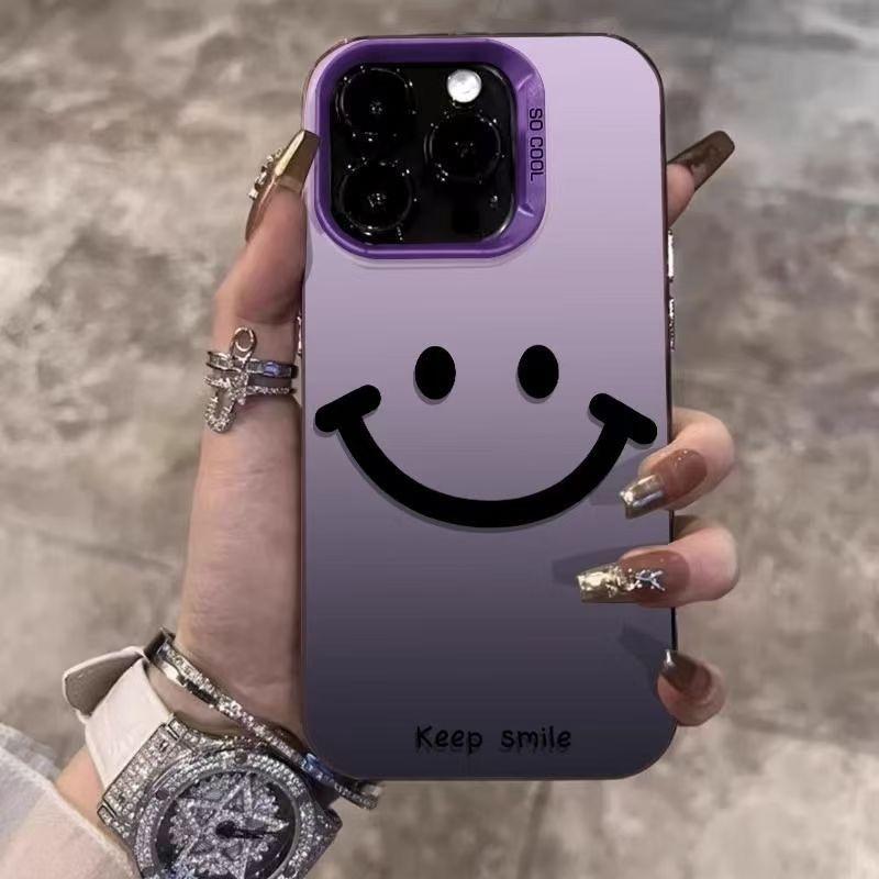 Simple smiley face Apple 16Pro mobile phone case iPhone15 color silver 14Promax premium 13 matte 12/11/x