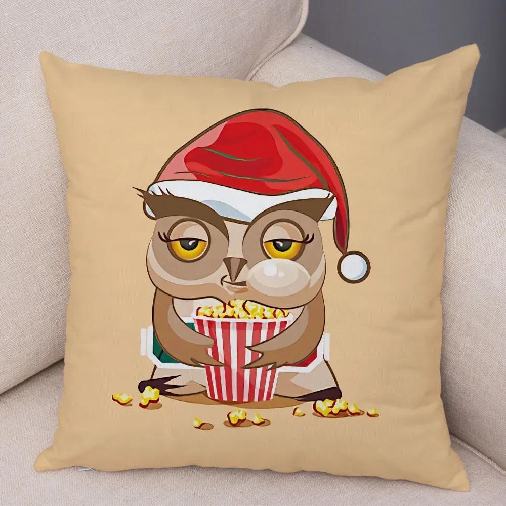 

Счастливого Рождества Милая мультяшная наволочка с совой Животная наволочка Диван для детской комнаты 66x66cm