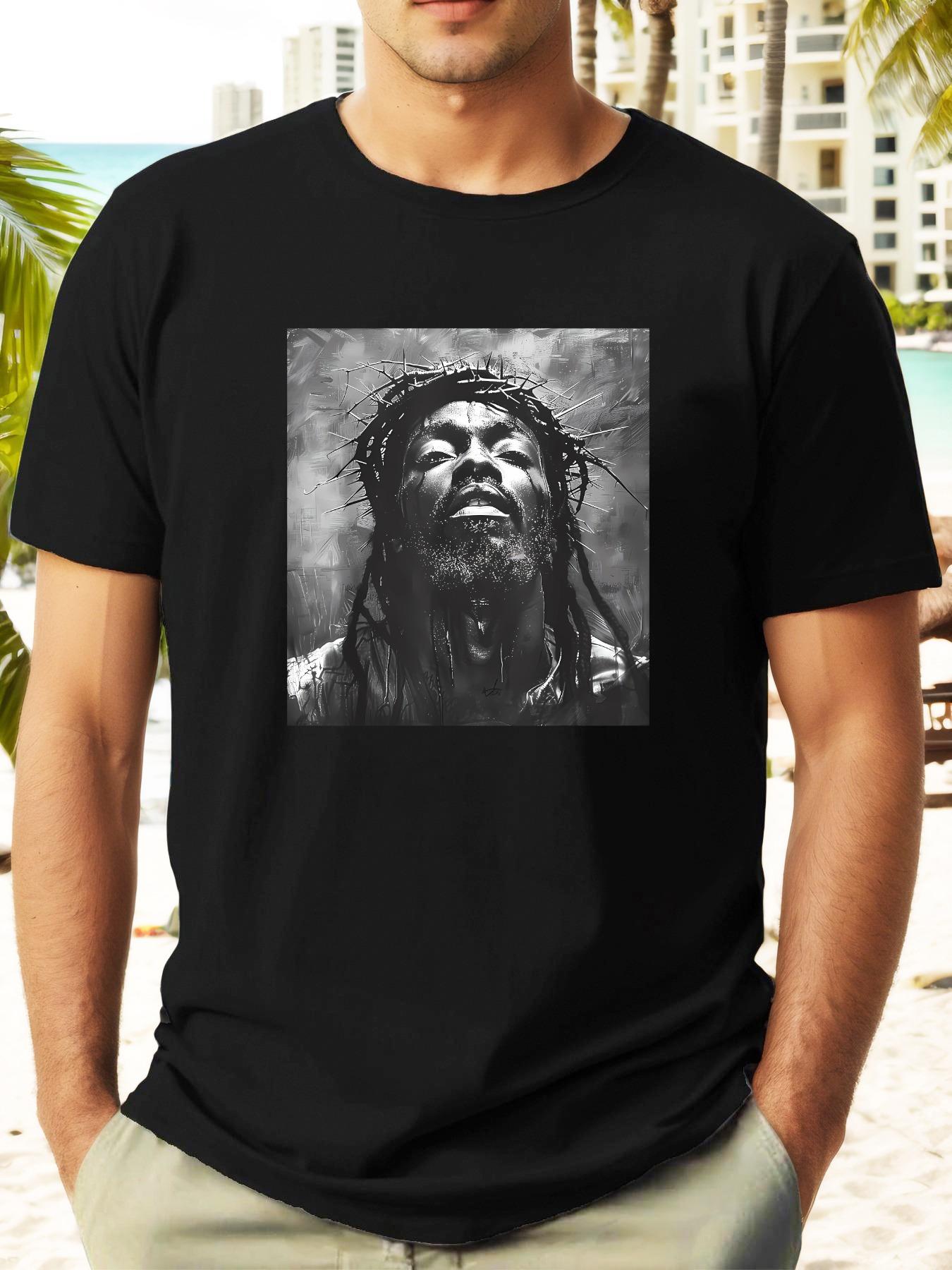 

Jesus Graphic Tee - Casual Summer Cotton T-shirt with Crown of Thorns Design XXXXL