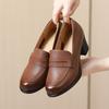 Fashion GKTINOO Pumps Women Genuine Cow Leather Round Toe Slip-On Loafers Med Heel Lady Shoes Handmade Women's Work Shoes