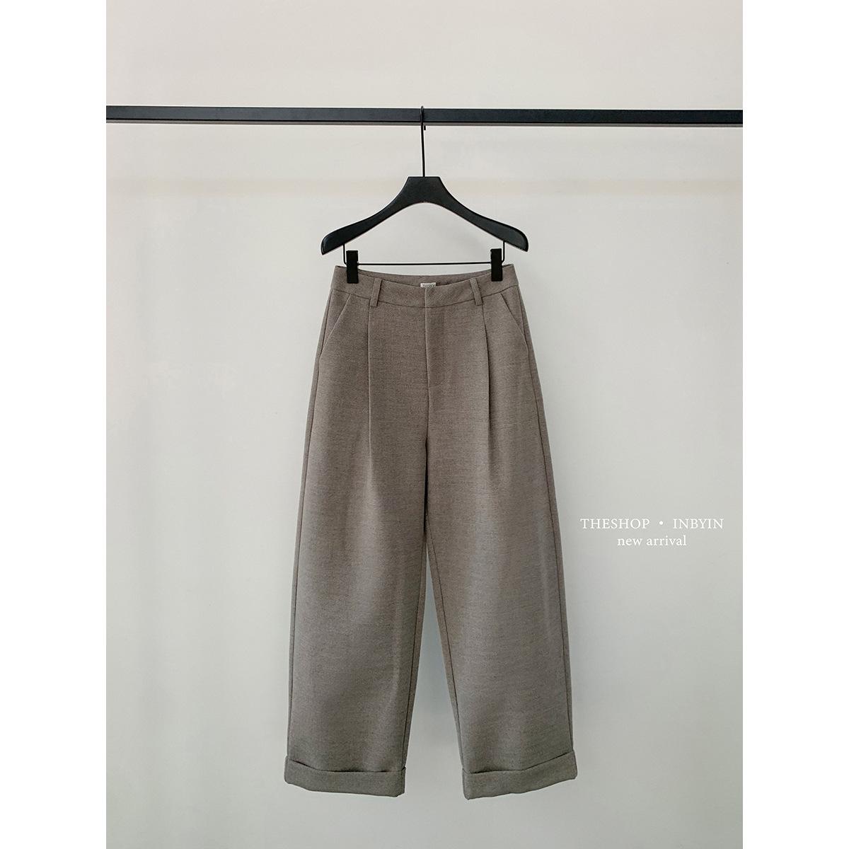 

Yi En Ou Women s Textured Wool Turned-Up Pants: New Pear-Shaped Slimming Design with Curved Leg Fit Medium зеленого кольору хакі