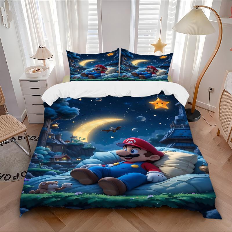 

3pc Mario Night Dream Bedding Set Guest Room Bedroom Decor Christmas Halloween Decor Gifts- All Seasons (No Insert)a1013116 135x200cm