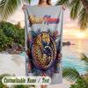 Leopard Print Style Theme Quick Dry Beach Towel Custom Name Text Print Large Sand Resistant Towel Beach Vacation