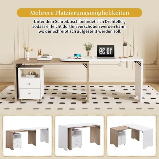 L-förmiger Computertisch mit Schubladenschrank, moderner Laptop-Schreibtisch mit weißer Holzmaserung, starke Tragfähigkeit, Schreibtisch aus Holz für das Home Office