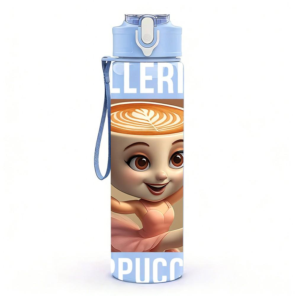 1PC Girl Holding Coffee Mug Portrait Print 750ml Color Plastic Sports Water Bottle Leakproof Flip Straw Lid Suitable for Sports Office Home Use