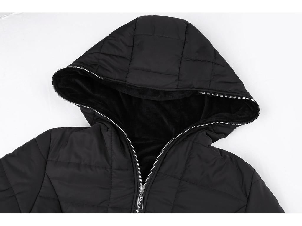 Damen Winterjacke mit Kapuze, langen Ärmeln, aus warmem Samt-Baumwollgemisch, mittellang, mit Reißverschluss