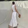 Womens 2025 Casual 2-Piece White Linen Cotton Maxi Dress Set Sleeveless Solid Color