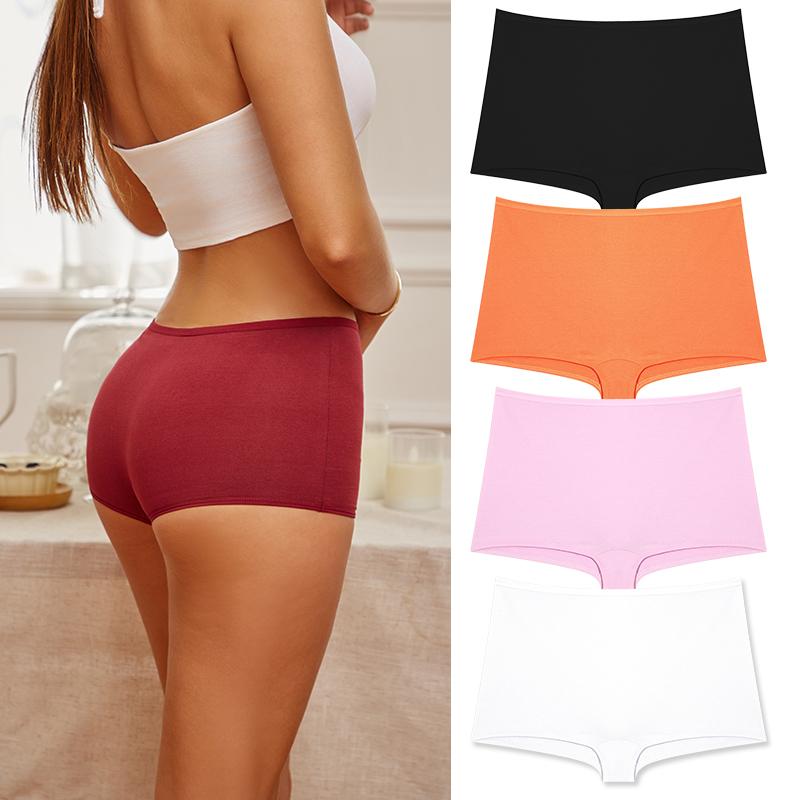 4 STUKS/Set Dames Katoenen Slipjes Sexy Lage Taille Boyshorts Naadloze Sport Boxers Dames Comfortabel Ondergoed Effen Kleur Lingerie