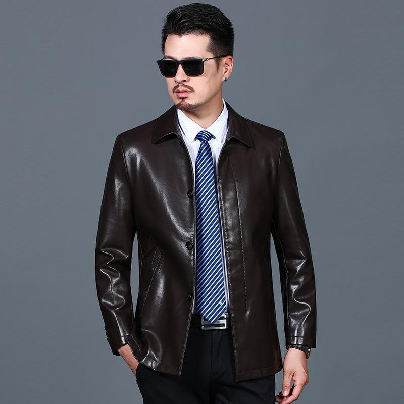 

Новая одежда из натуральной кожи, мужская куртка из натуральной кожи, весенне-осеннее мужское пальто с воротником-поло M