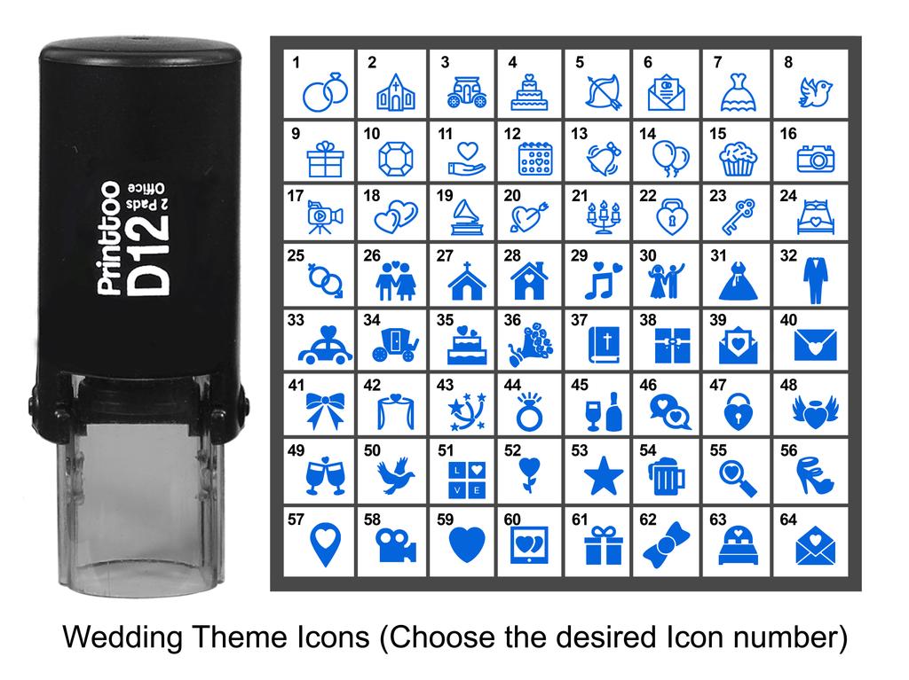 Printtoo Wedding Theme Icons Round Rubber Stamp Self Inking Stamper 12 mm