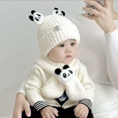 Red Panda Baby Hat Scarf Integrated Two-piece Set Autumn and Winter Baby Boy and Girl Winter Warm Plush Hat