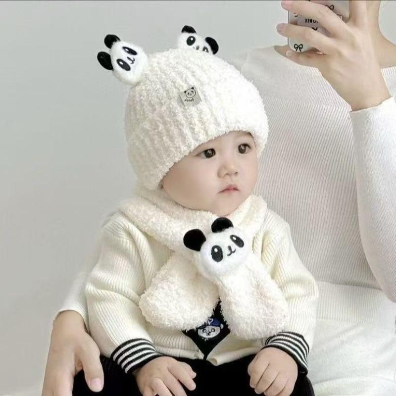 Red panda baby hat scarf integrated two-piece set autumn and winter baby boy and girl winter warm plush hat