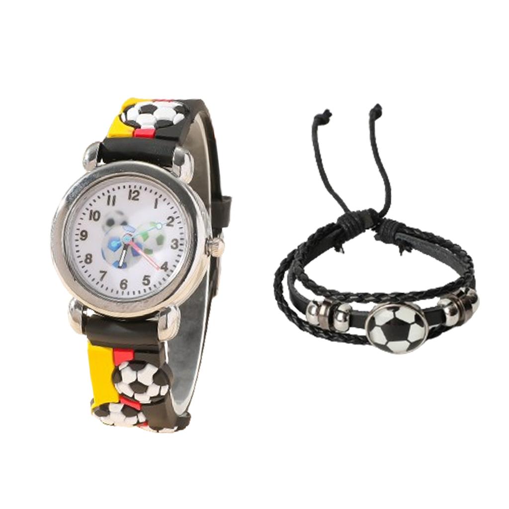 1pc/2pcs-Fashionable Cartoon Football Children's Quartz Watch, Watch Bracelet, Box Set, Ideal Choice for Gift Giving