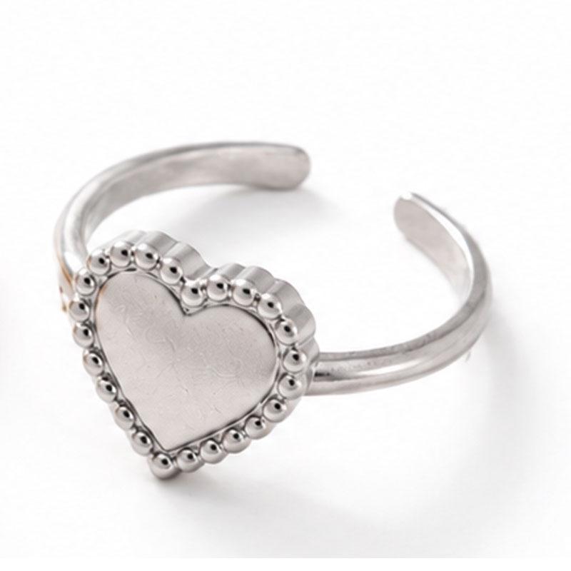 European Heart-Shaped Titanium Steel Open Ring for Women - Simple, Fashionable Korean Style - Stainless Steel