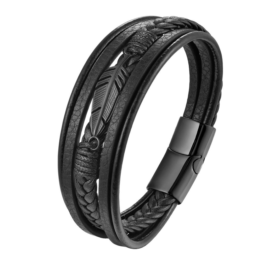 2026 Neue Mode Lederseil Armband Titanstahl Kette Leder Geflochtenes Armband Echtes Leder Mehrschichtig Einfach Herrenschmuck
