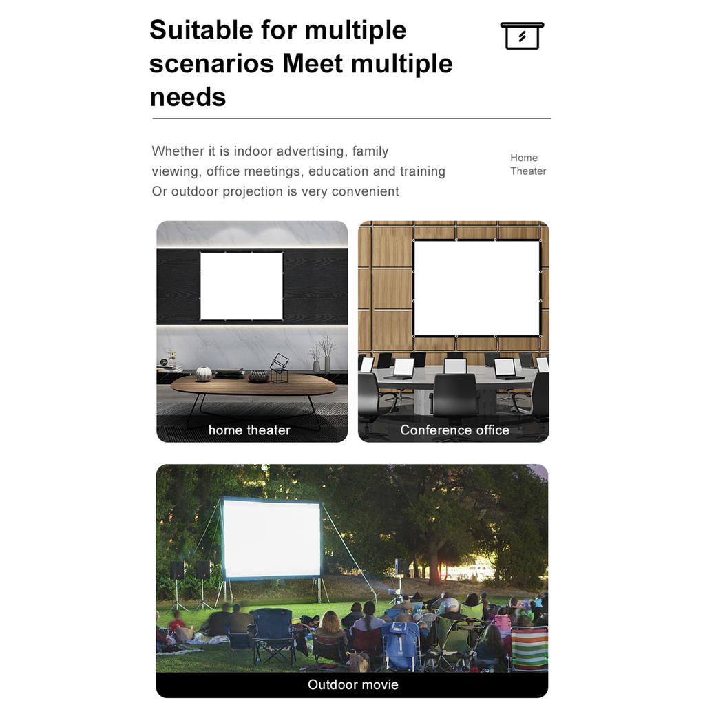 60 Inch Projector Screen 4:3 HD 4K Foldable Portable Double Sided Projection Anti-Crease Movie Screen Curtain with Hooks for Indoor Outdoor Home
