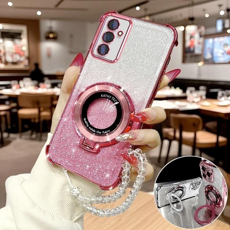 A 16 36 56 Clear Chain Luxury Ring Holder Plating Silicone Case For Samsung Galaxy A16 A26 A36 A56 A15 A35 A55 Shockproof Cover