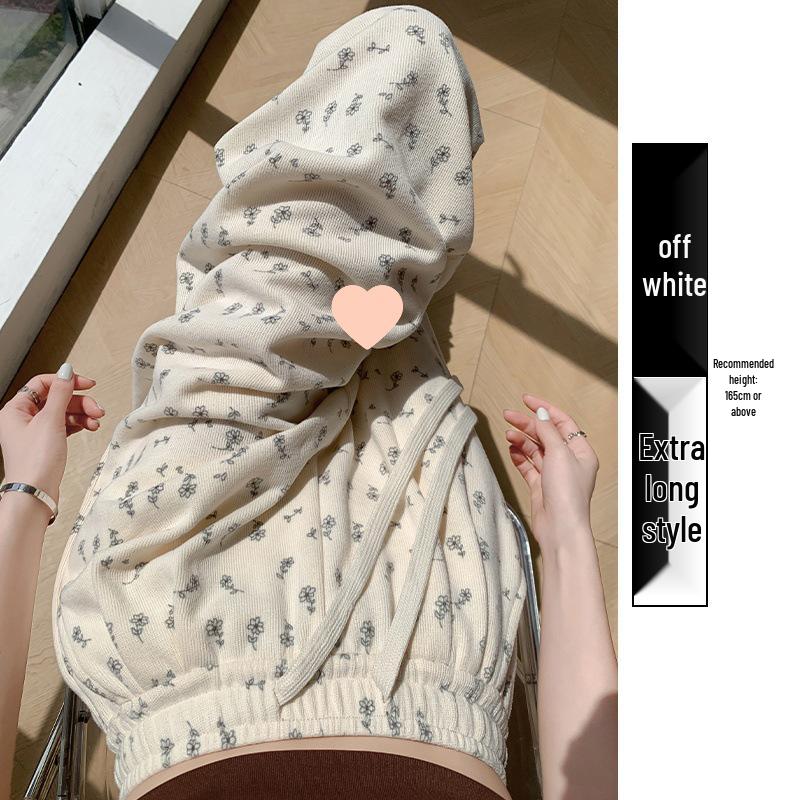 Florale weiße High-Waist-Sweathose mit weitem Bein für Damen - Frühling, Herbst & Winter