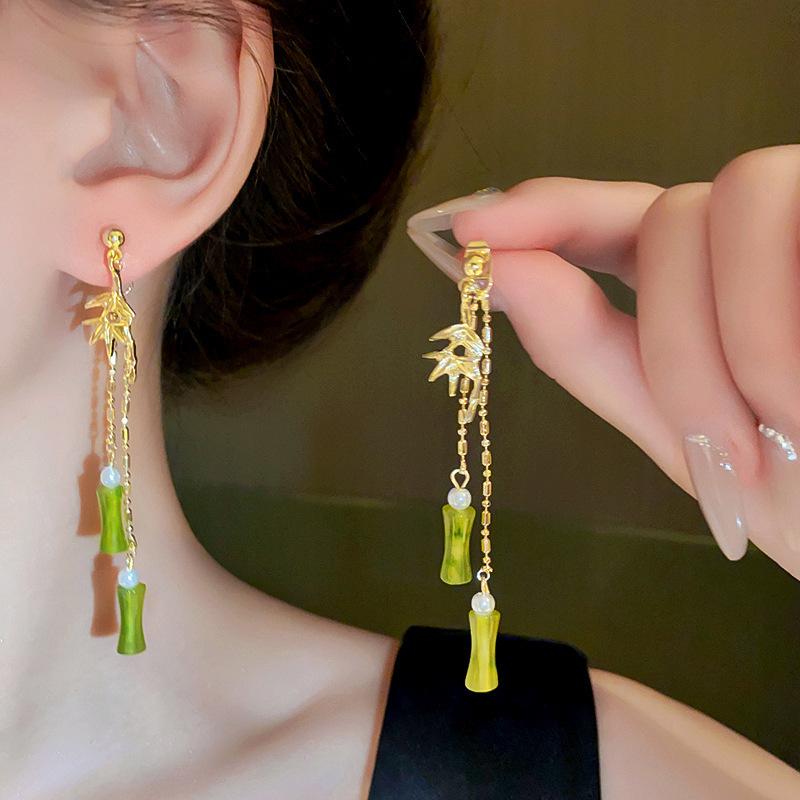 Bamboo Flower Earrings Retro Elegant Stud Earrings Fashion High Sense Earrings