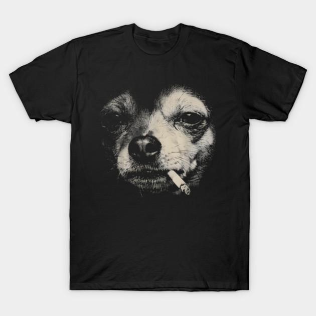 Asian Size Cotton Unisex Tshirt Print T-shirt Dog Smoking Cigarette Funny Chihuahua Meme T-shirt No-Cut Print Regular Fit